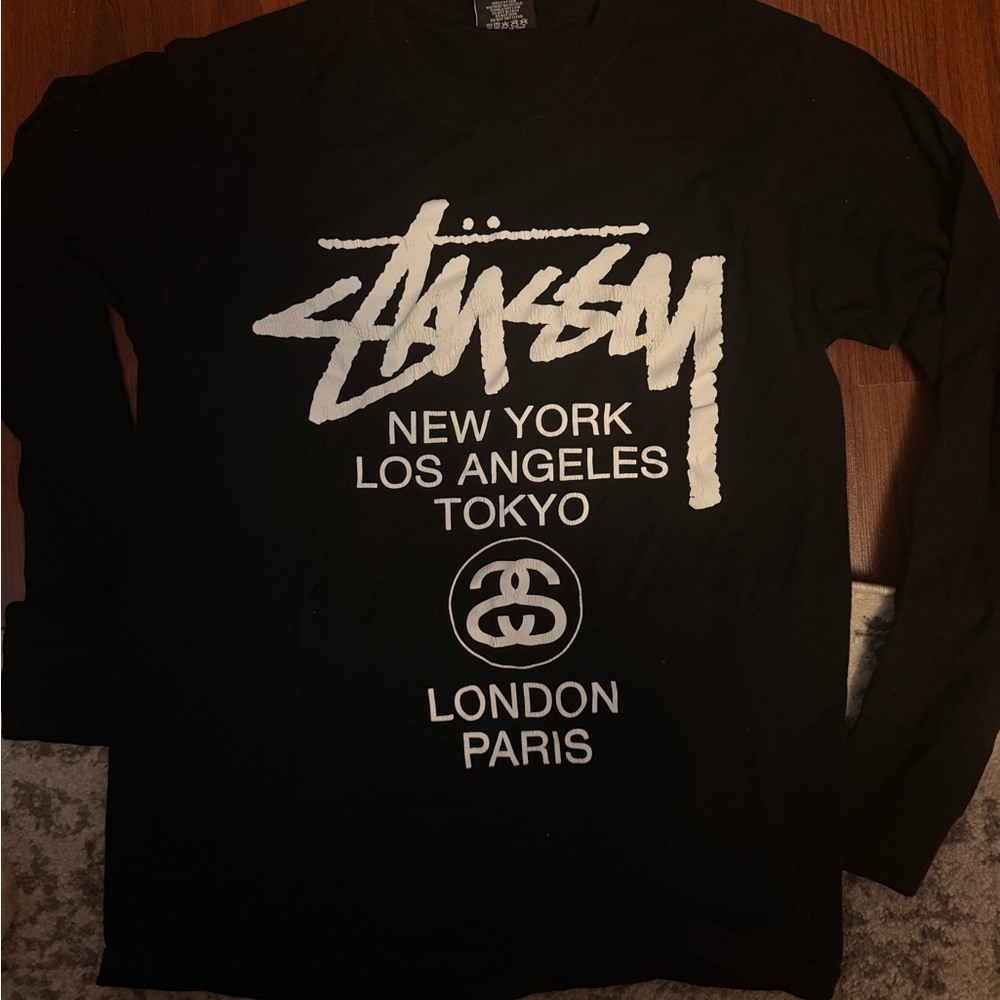 Stussy Black and White Graphic Long Sleeve Shirt